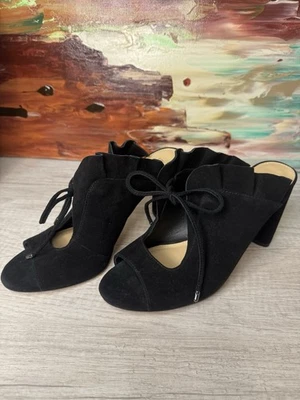 Tacones con punta abierta de mula negros de cuero gamuza para mujer Antonio Melani talla 8 Foto 1 de 4