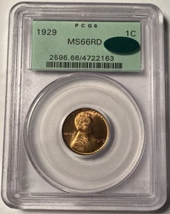 1929 Lincoln Wheat Cent PCGS MS66RD CAC OGH Old Green Holder - Picture 1 of 4