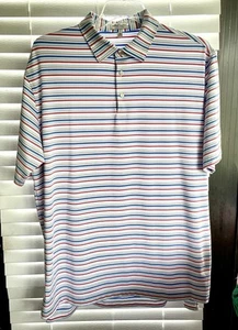 Peter Millar Red, Blue, Tan, & White Stripe - Crown Sport Polo -Shirt XL -Summer - Picture 1 of 10