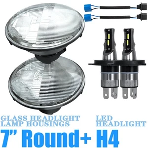 For Mazda RX-7 FB 1978-1985 7" Round Glass Headlight Housing H4 LED Pair - Picture 1 of 16