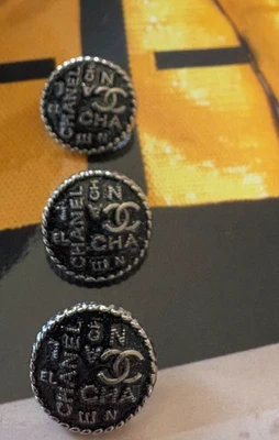 3 Small CHANEL Silver & Black Braided Edge Buttons 15mm Rare & Detailed - Image 1 of 4