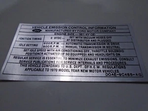 1970 Reproduction Ford 351-4v M/T-A/T Emission Decal - Bild 1 von 1