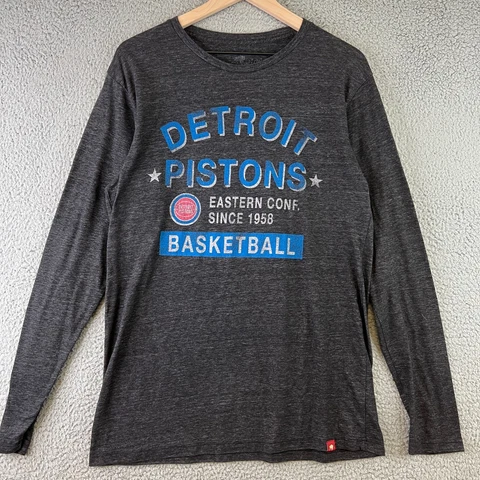 Detroit Pistons Shirt Mens Large Gray Long Sleeve Retro Graphic Logo VTG Style Cover