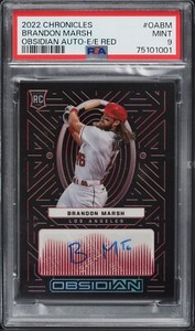 BRANDON MARSH ROOKIE AUTO 2022 Panini Chronicles Obsidian E/E Red /15 PSA 9 MINT