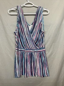 Lane Bryant Women's Sleeveless Blouse Shirt Top Stripe Multicolor 14/16 V-Neck - Picture 1 of 5