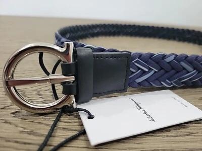 Salvatore Ferragamo Cinturón Hombre Negro Azul Trenzado 42/105 Nuevo Con Etiquetas Foto 1 de 4