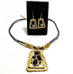 Art Deco Boho gold bronzefarbene Glas Halskette und Ohrringe 18 Zoll - Bild 1 von 8