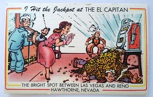 The El Capitan Casino Postcard Hawthorne Nevada Linen Comic Scene Slot Machine - Picture 1 of 2
