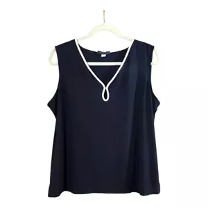 NWT Tommy Hilfiger Navy Blue Stretchy Knit V-neck Tank Top Keyhole Women's XL - Picture 1 of 5