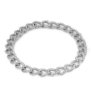 Round Cut Diamond Cuban Link Chain Bracelet 14K White Gold 7 Inches - Picture 1 of 5