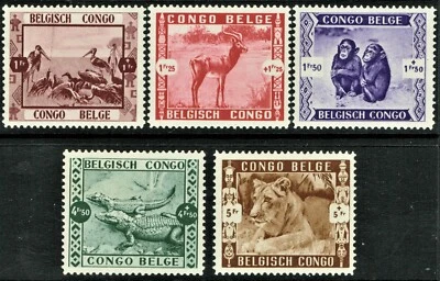 [st1598] BELGIAN CONGO 1939 Scott#B27/31 MNH Animals *Zoological Garden* - Image 1 of 2