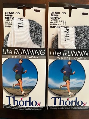 2 PAIR THORLO COOLMAX LITE MINI-CREW RUNNING SOCKS, UNISEX MEDIUM, IMPERFECT USA - Image 1 of 3