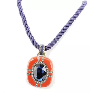 Bold Move Pendant Necklace Heidi Daus Navy Red Enamel Sapphire Blue Ston - Picture 1 of 7