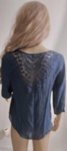 Camicetta IZ Byer blu navy taglia S rayon/poliestere manica 3/4 cravatta ricamo bl. - Foto 1 di 7