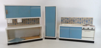 DDR Puppenstube Puppenstubenmöbel Küche Wichtelmarke Fliesenspiegel blau Spüle - Bild 1 von 4