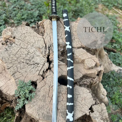 Ручной работы высокого качества T10 стали японский катана меч черный узор - Изображение 1 из 4