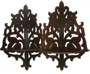Paar antike viktorianische Holz Eck Laubsägearbeit Regal Regale 19" hoch schön! - Bild 1 von 11
