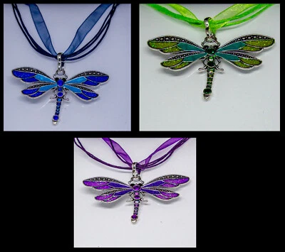 Libelle emaillierter Anhänger mit Schnur in verschiedenen Farben mit Strass - Bild 1 von 4