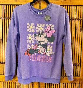 Disney Minnie Mouse NWT Mineral Washed Purple Sweatshirt Jrs XL 14/16  Women SM - Picture 1 of 4