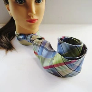 Vintage Mens 60" Tommy Hilfiger Blue Red Green Plaid Long Tie - Picture 1 of 11