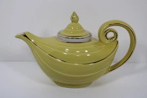 Hall Pottery Porcelain Infuser Teapot Yellow w/ Gold Trim Aladdin Genie 6 Cup - Picture 1 of 19