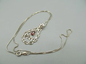 .925 Sterling Silver Thailand Necklace Chain and Pendant w/ Red Stone - Picture 1 of 4