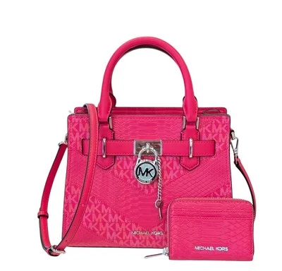 MICHAEL KORS HAMILTON SMALL SATCHEL SHOULDER BAG EXOTIC MK ELECTRIC PINK MULTI - Image 1 of 4