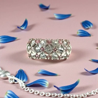 Anillo Vintage Aguamarina y Zafiro Rosa Oro Blanco Talla K Foto 1 de 4