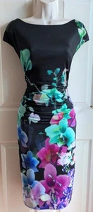 COAST Black Green Purple Pencil Shift Wiggle Stretch Evening Party Dress Size 18 - Picture 1 of 11
