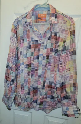 INSERCH Mens Long Sleeve Multi Color Shirt 100% Linen - Size L - Nice! - Image 1 of 4