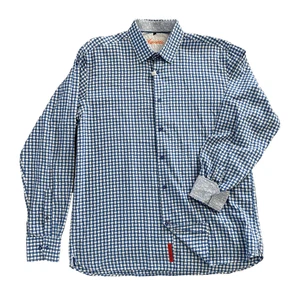 visconti Hombre Camisa de Vestir XL PUÑO ABATIBLE AZUL CUADROS BOTONES - Imagen 1 de 10