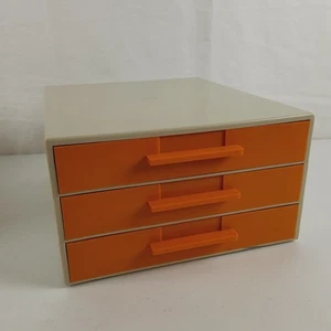 Vintage Hard Plastic Stacking Tray Drawers 3 Slide Out Yellow & Beige Retro MCM - Picture 1 of 13
