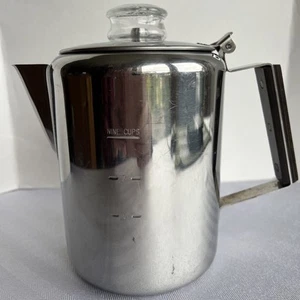 VINTAGE STAINLESS STEEL STOVETOP 9 CUP COFFEE PERCOLATOR CAMPING - Picture 1 of 13