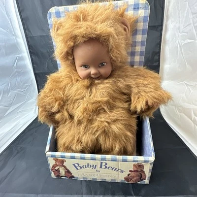 Vintage Baby Bears By Anne Geddes Bear Doll Plush Toy Brown Curly Fur - Image 1 of 4