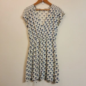 Lucky Brand Printed Drawstring Faux Wrap Mini Dress - Blue Smocked Cottagecore M - Bild 1 von 18