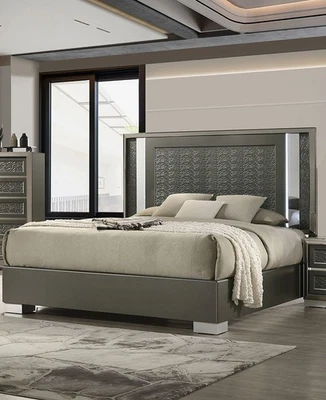 Juego de cama de 1 pieza con acabado gris oscuro queen estilo contemporáneo muebles de dormitorio Foto 1 de 4