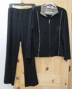 Draper's & Damon's Tracksuit Womens Large Animal Print Trim Jacket Pants Med Set - Picture 1 of 18
