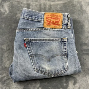 Jeans Levi’s 505 gamba dritta uomo 34x32 lavaggio chiaro vintage sbiadito invecchiato - Foto 1 di 21