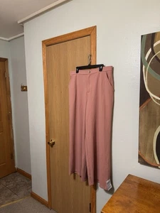 ASOS Design NWT Large Solid Pink Wide Leg High-Rise Pants w/Elastic Waistband - Picture 1 of 5