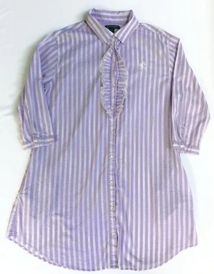 De Colección Ralph Lauren Vestido de Noche Camisa para Dormir M Lavanda Rayas Bolsillo Diseñador Salón Foto 1 de 4