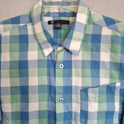 Volcom Men's Large Button Up Shirt Long Sleeve Blue Green Plaid Casual Office - Image 1 of 4