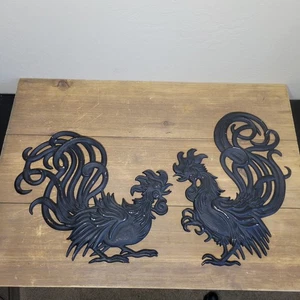 Vintage 2er Set Vermy USA Hähne Metall Wandbehang Deko bemalt schwarz Bauernhof - Bild 1 von 12