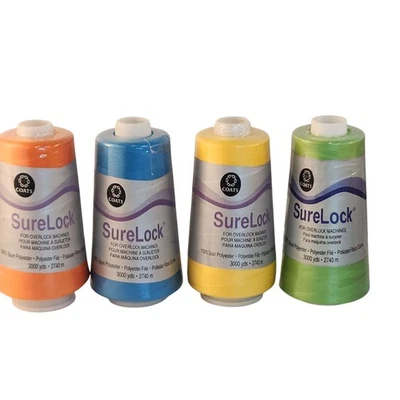Coats SureLock Overlock Machine Thread 4-Pack 3000 Yards Each Orange Blue Yellow - Image 1 of 4