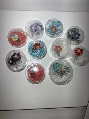 Handmade Japanese Kanzashi Flower Hair Comb Pink Blue Purple Ribbon Floral - Image 1 of 4