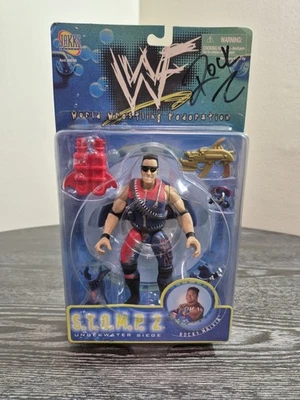 WWF Jakks STOMP 2 Rocky Maivia Underwater Siege 1998 Figure New With Signature - Image 1 of 4