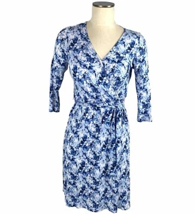 Market & Spruce Womens Blue Faux Wrap 3/4 Sleeve Tie Waist Dress Small Jersey - Picture 1 of 10