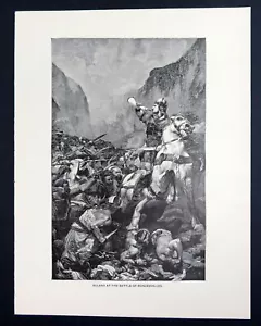 Roland con cuerno de batalla, paso Roncevaux, 1892 grabado en madera impresión artística vintage - Imagen 1 de 4