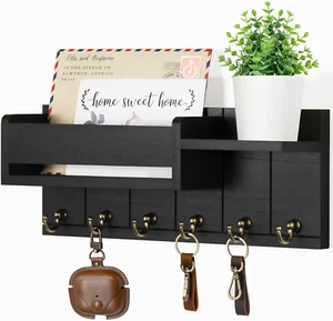 Key Holder Wall Mount - Decorative Key Rack and Mail Organizer with 6 Key Hooks - Picture 1 of 12