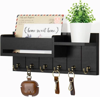 Key Holder Wall Mount - Decorative Key Rack and Mail Organizer with 6 Key Hooks - Image 1 of 4
