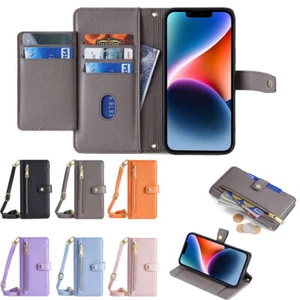 Leather Zipper Strap Wallet Phone Case Oppo Realme 10 Pro Plus C30S 9i 10 V23 - Picture 1 of 18